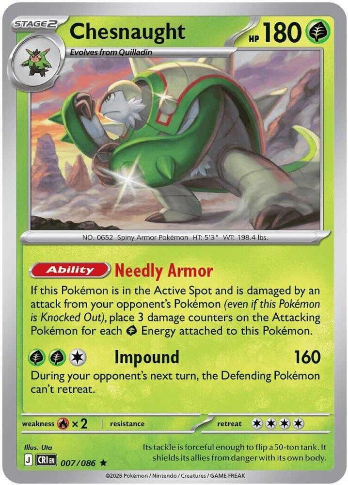 Chesnaught Holo 007/086 Rare ME04: Chaos Rising Near Mint