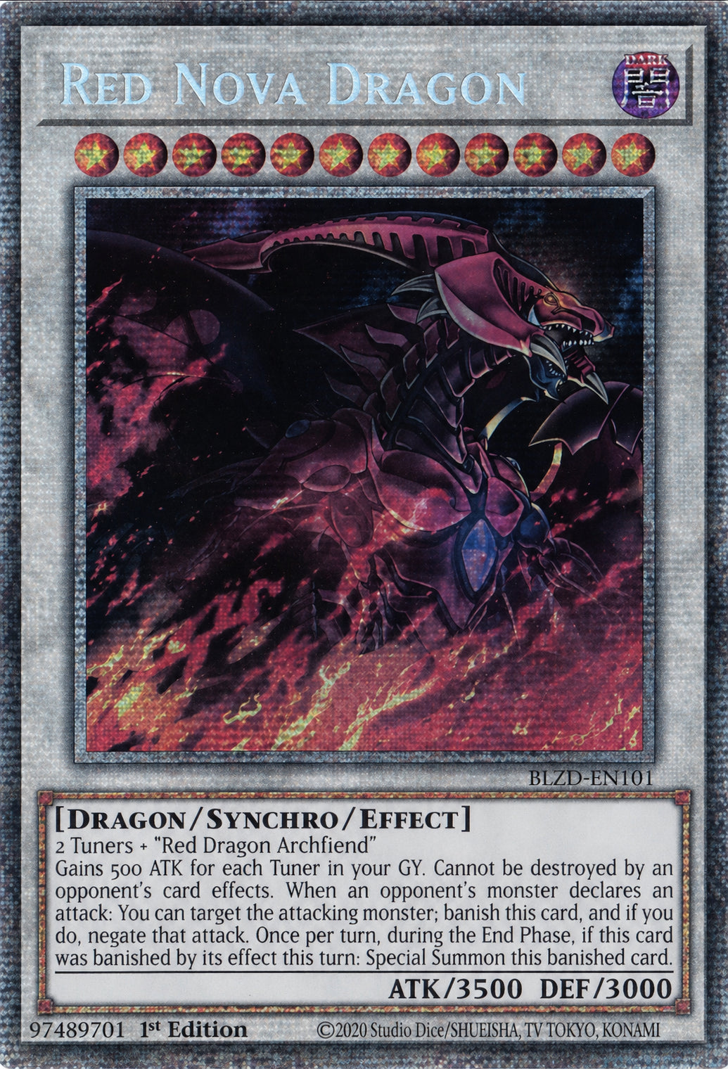 Red Nova Dragon (alternate artwork) - BLZD-EN101 - Starlight Rare - 1st Edition