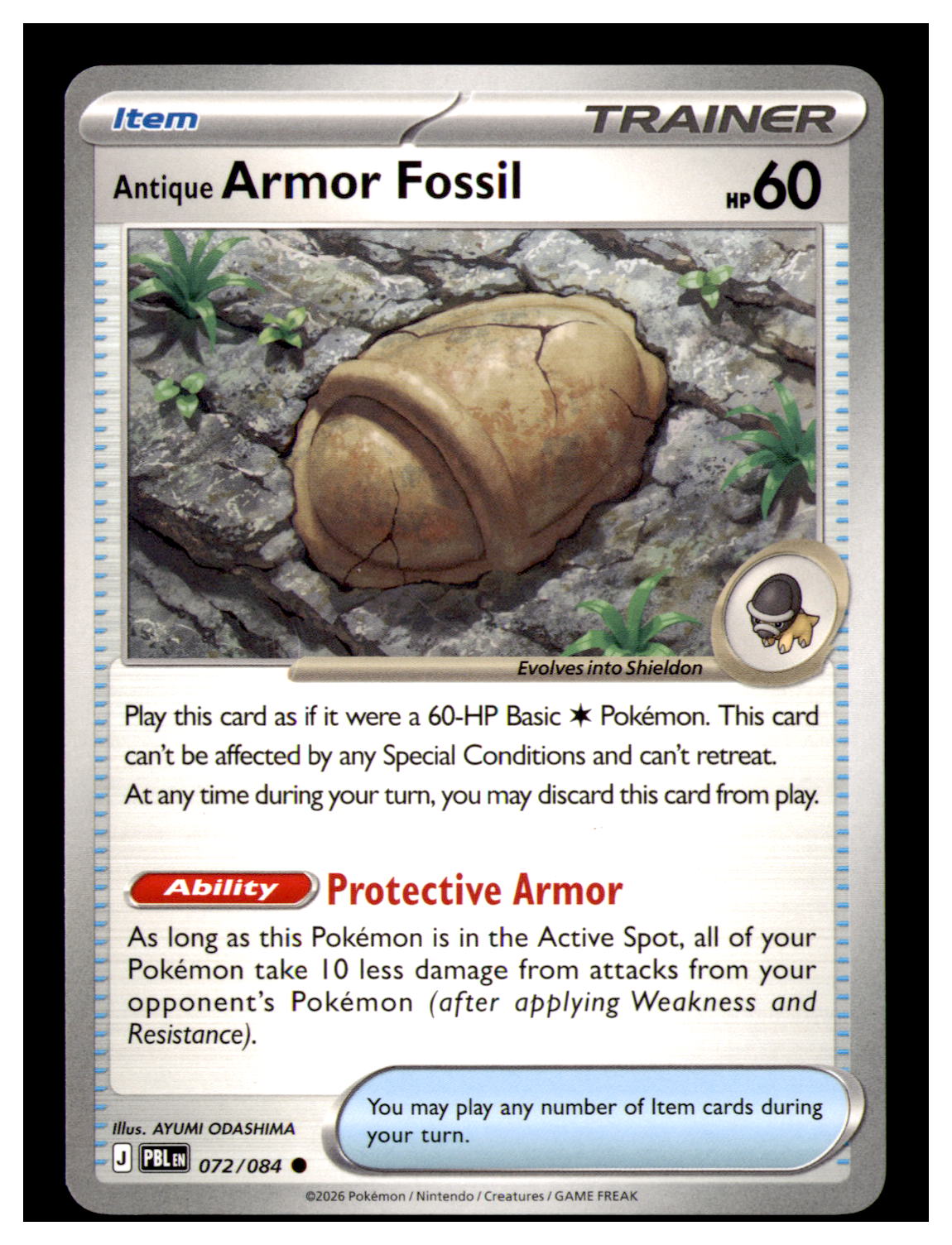 Antique Armor Fossil Common ME05: Pitch Black 072/084 NM
